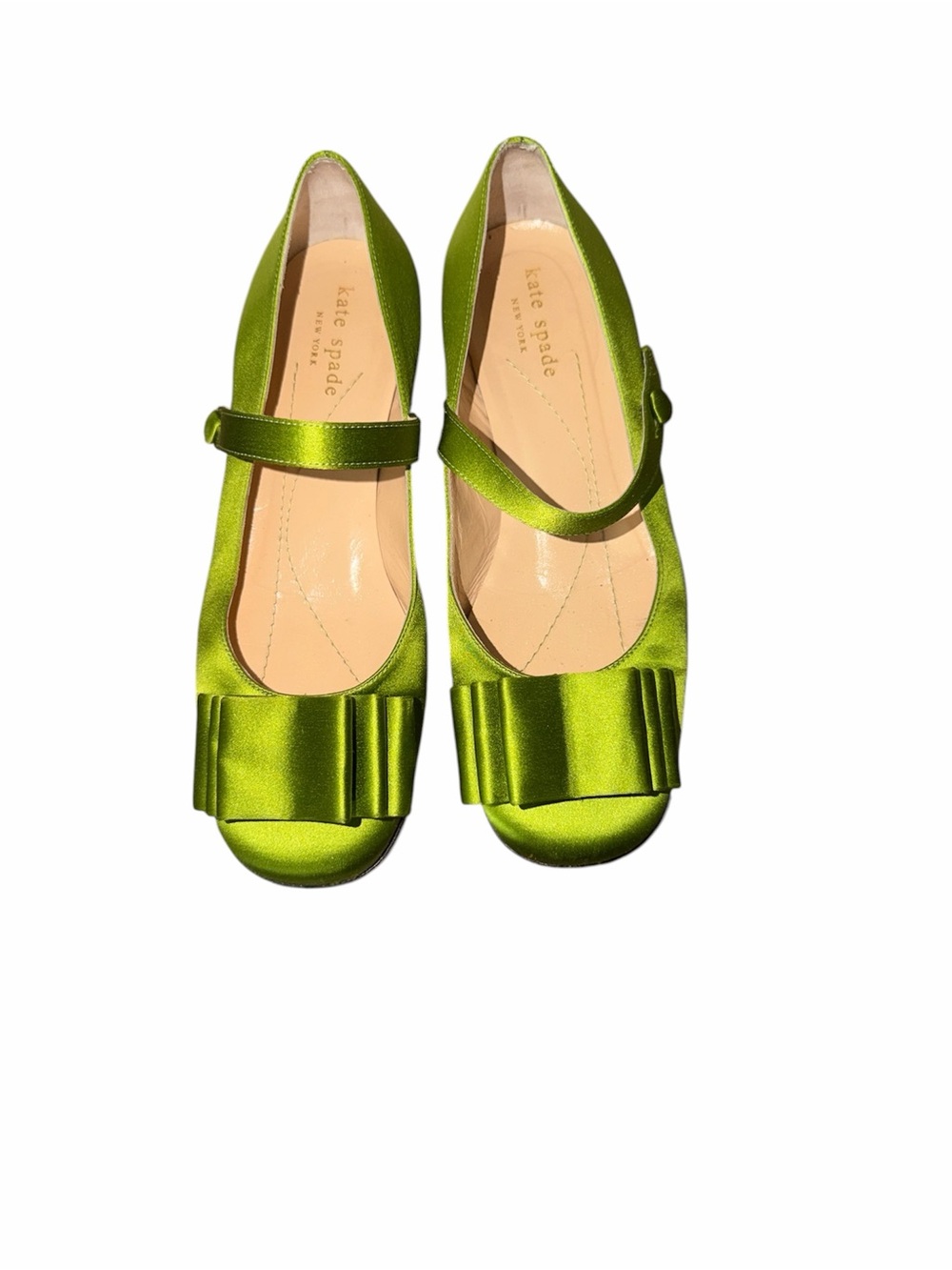 kate spade ' Lime Green Satin Mary Janes with Front Bow